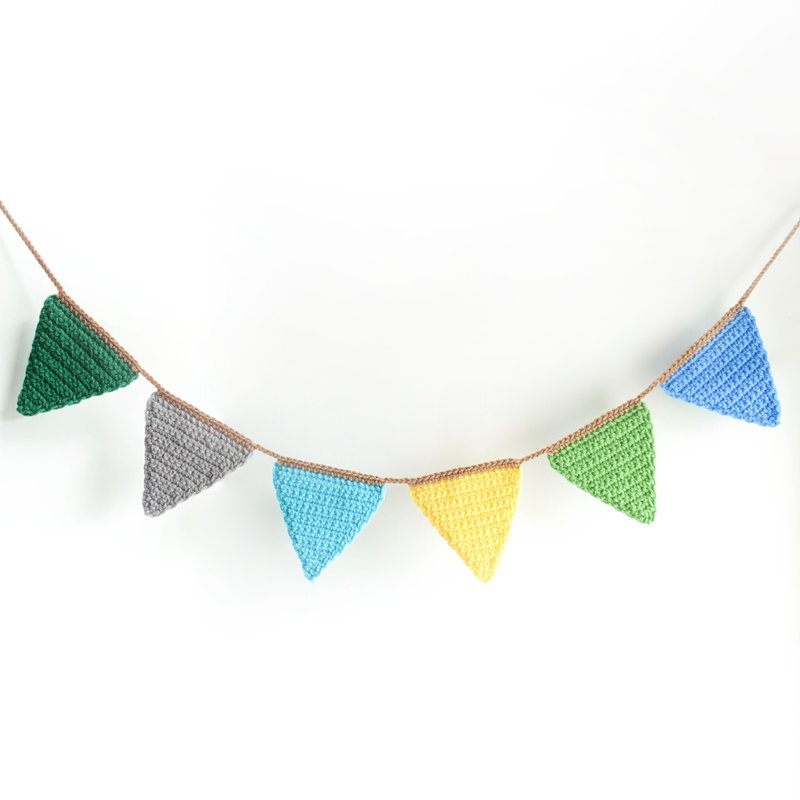 Crochet Blue Green Triangle Garland Party Camping Picnic Interior Decoration - ตกแต่งผนัง - ไฟเบอร์อื่นๆ สีน้ำเงิน