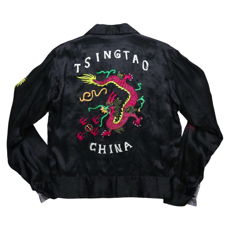 1940s WWII TSINGTAO CHINA SOUVENIR JACKET 駐華美軍絲綢夾克 - 男夾克/外套 - 絲．絹 黑色