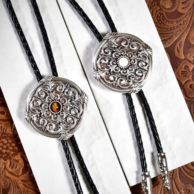 雲漾捲紋 保羅領帶 Bolo Tie 真皮領繩 皮革項鍊 長項鍊 - 領帶/領帶夾 - 真皮 銀色