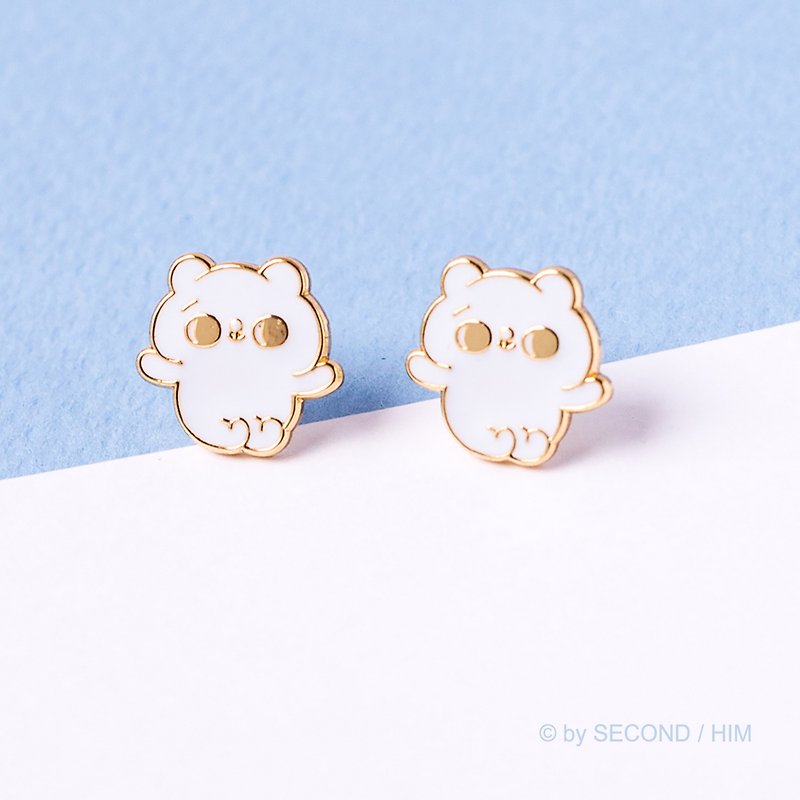 Give Shuangshuang cat a hug, ear acupuncture Clip-On, Shuangshuang cat jewelry series - ต่างหู - ทองแดงทองเหลือง ขาว
