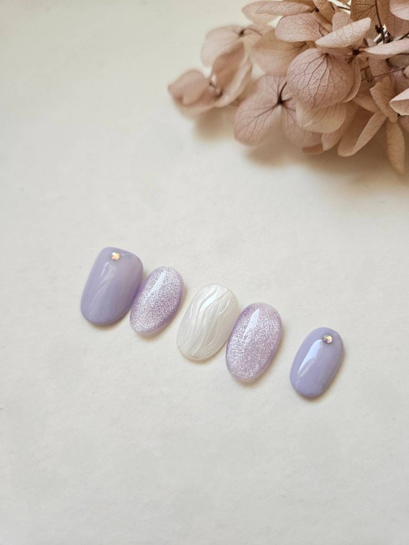 手工穿戴甲 /  偶遇五瓣紫丁香  / 圖甲型為短圓 - 其他 - 塑膠 紫色