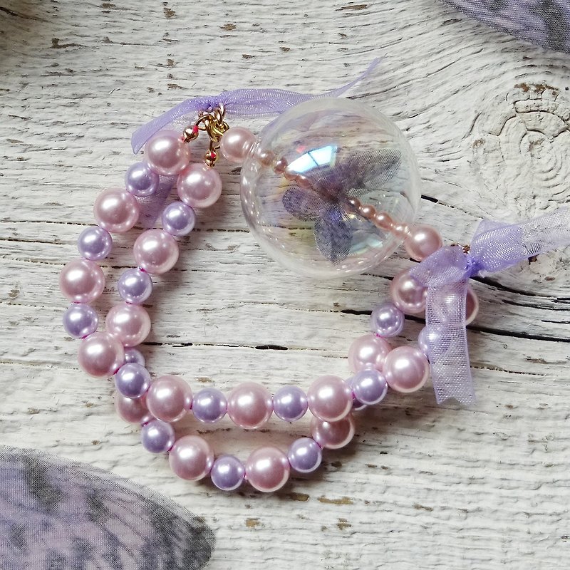 玻璃 手鍊/手鐲 紫色 - Sedmikrasky Dreaming Butterfly Bracelet / Pink Lavender