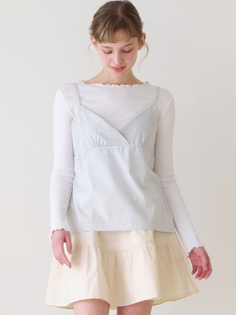Uze check blouse_ Mint - 背心/無袖上衣 - 棉．麻 透明
