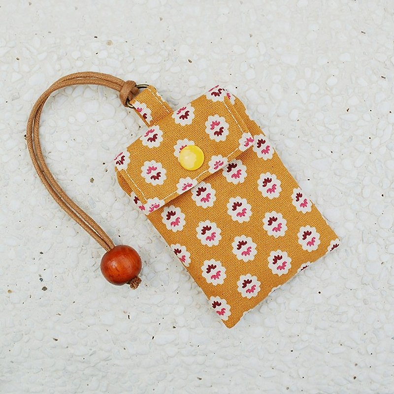 Small Floral Card Bag_Orange/Card Holder Business Card Bag - ที่ใส่บัตรคล้องคอ - ผ้าฝ้าย/ผ้าลินิน สีทอง