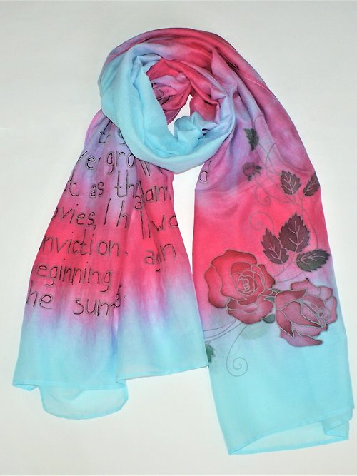 Enya Hand painted scarf Literary scarf Quote silk scarf Silk cotton blend scarf