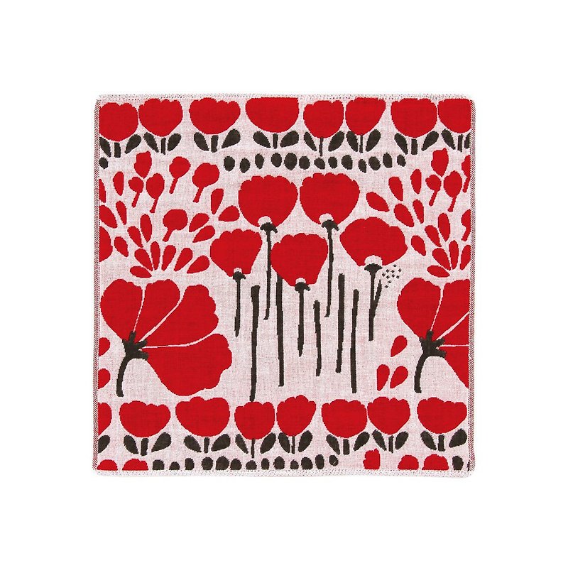 棉．麻 毛巾浴巾 紅色 - 今治三層紗方巾-紅康乃馨