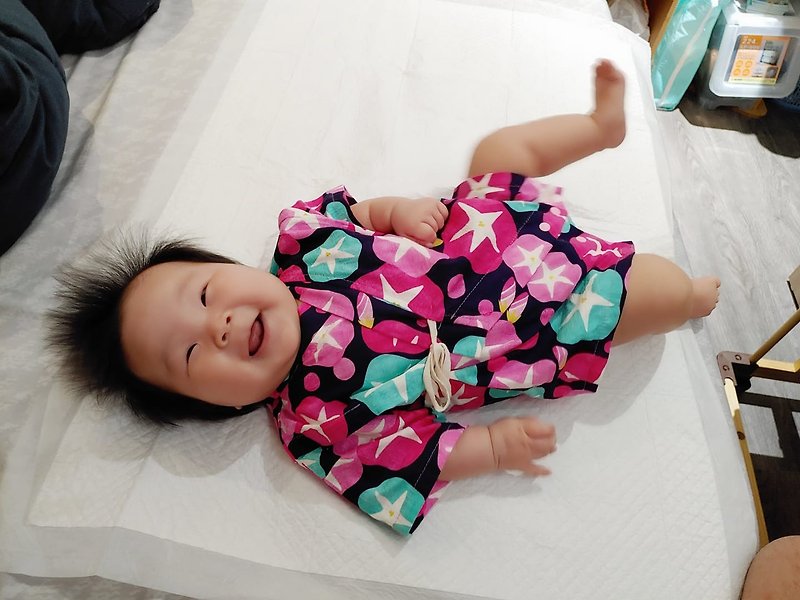 棉．麻 嬰兒連身衣/包被/包巾 紫色 - 包屁甚平-和風17 嬰幼兒 寶寶 包屁衣和服 浴衣 睡衣 禮盒新生兒