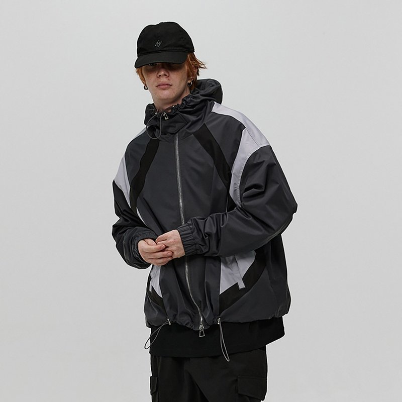 MOKACME 23FW 秋冬拼色結構功能性運動連帽風衣外套clean fit - 男夾克/外套 - 聚酯纖維 灰色