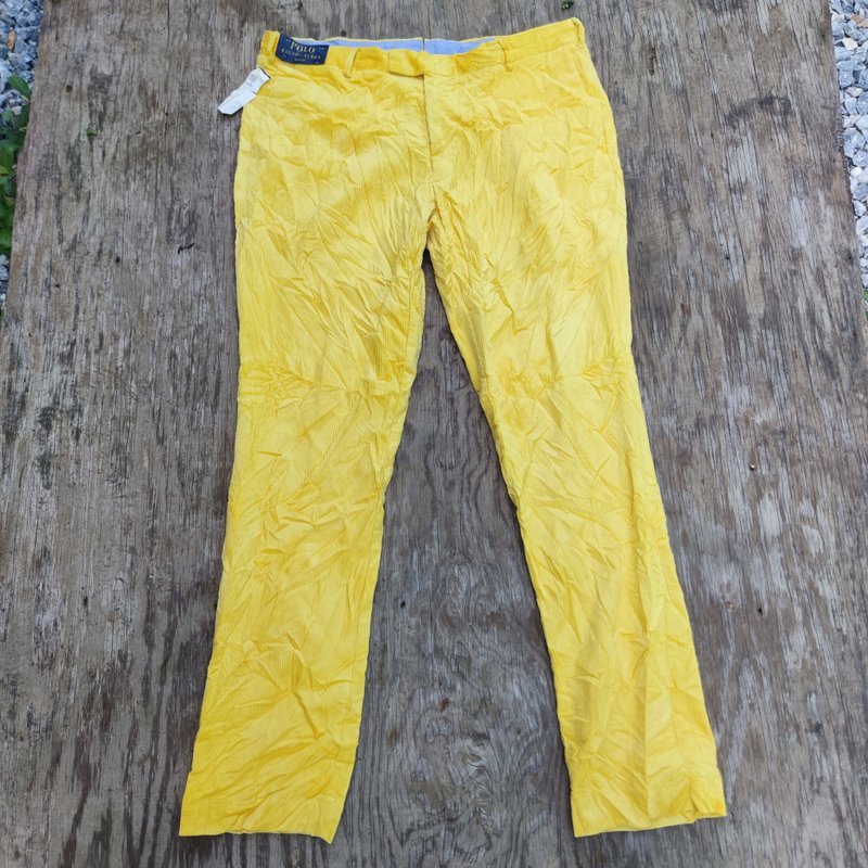 Vintage Deadstock Polo Ralph Lauren Yellow Corduroy Slim Fit Pants - กางเกงขายาว - ผ้าฝ้าย/ผ้าลินิน สีเหลือง