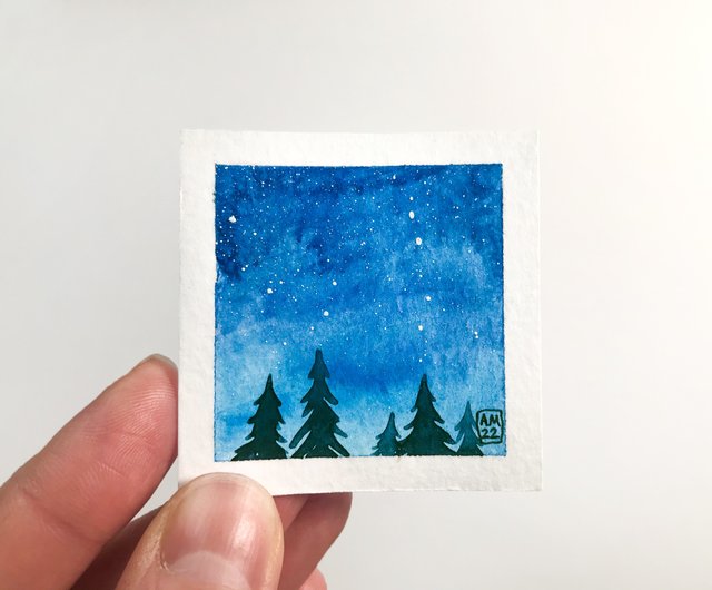 Watercolor Painting Tree and Sky on Mini Watercolor book