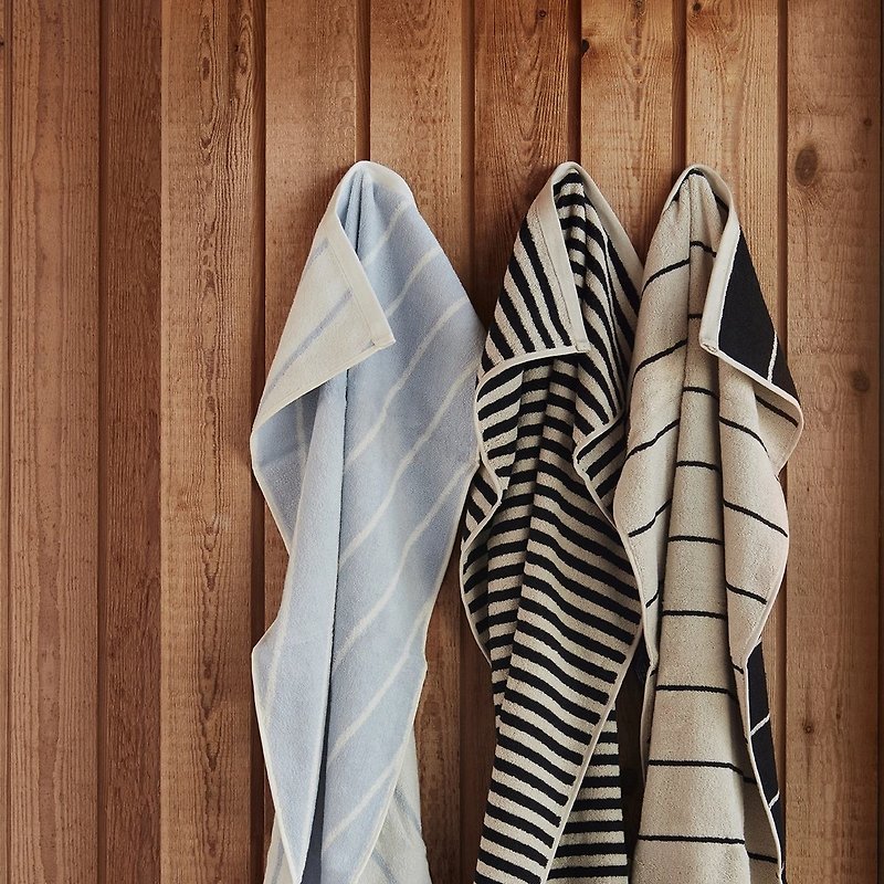 OYOY Raita simple stripe organic cotton towels - Stone Black / White Soft - ผ้าขนหนู - ผ้าฝ้าย/ผ้าลินิน 