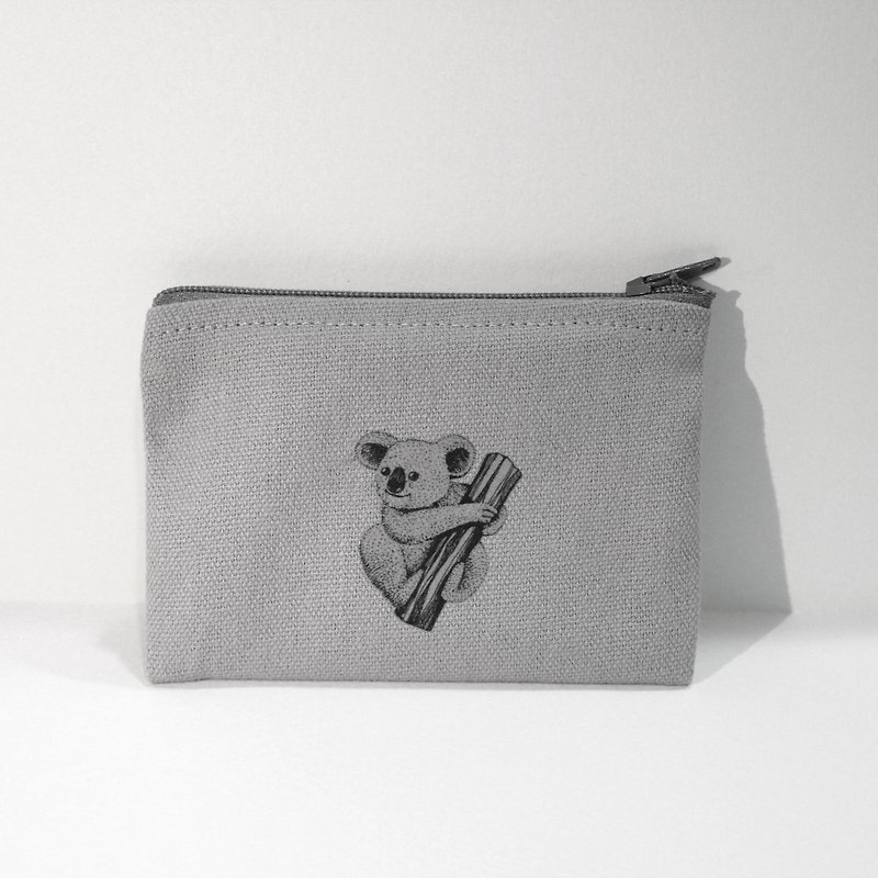 Handmade simple coin purse (grey) koala wood series - กระเป๋าใส่เหรียญ - ผ้าฝ้าย/ผ้าลินิน สีเทา