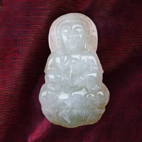 瓔珞翡翠 冰種飄綠翡翠寶瓶觀音菩薩 | 天然緬甸玉翡翠A貨 | 送禮