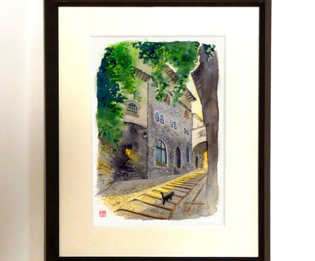 路地裏の夕暮れ | 水彩画/複製画/額装品 - ショップ ~atelier Le moineau~ Watercolor Gallery ポスター・絵  - Pinkoi