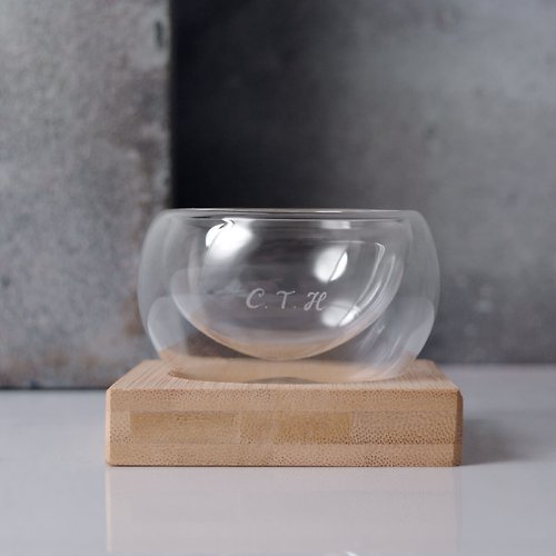 MSA玻璃雕刻 50cc【功夫茶訂製】(含底座)手工耐熱雙層品茗杯雙層杯不燙手