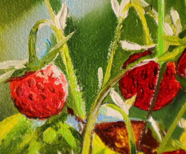 Original online painting, Strawberry, Handmade, Acrylic painting