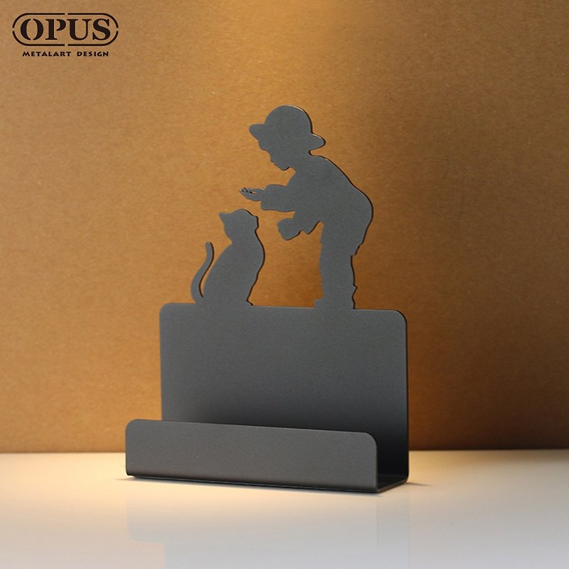 [OPUS Dongqi Metalworking] European-style wrought iron business card holder-child companion (black)/cat/birthday gift/display