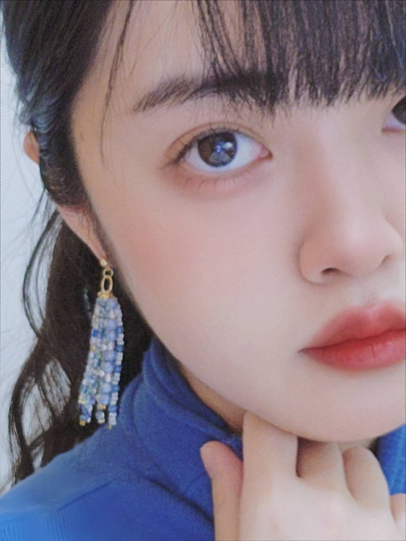 【Accessories】Thunderstorm / ear pins or Clip-On - Earrings & Clip-ons - Glass Blue