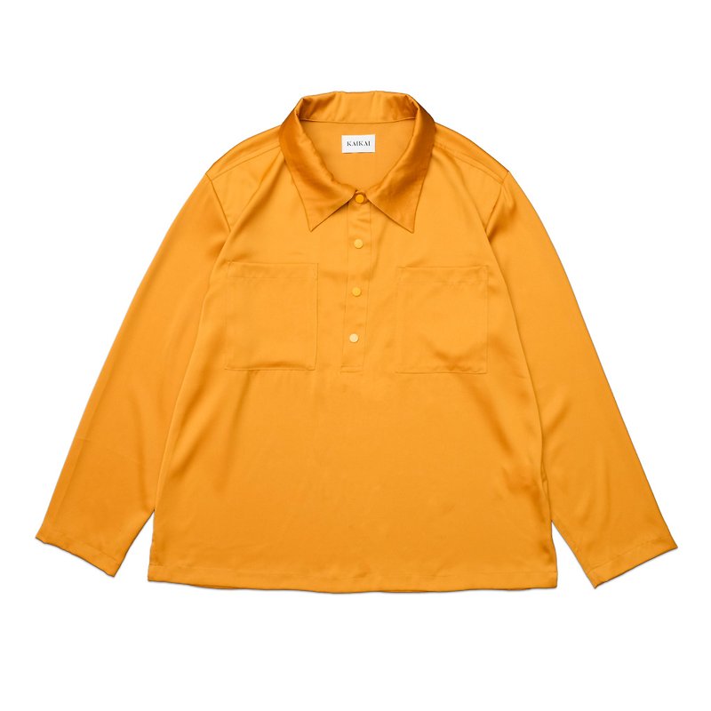聚酯纖維 男裝 恤衫 橘色 - KAIKAI - Faded - 半開單排扣襯衫 - 橙色