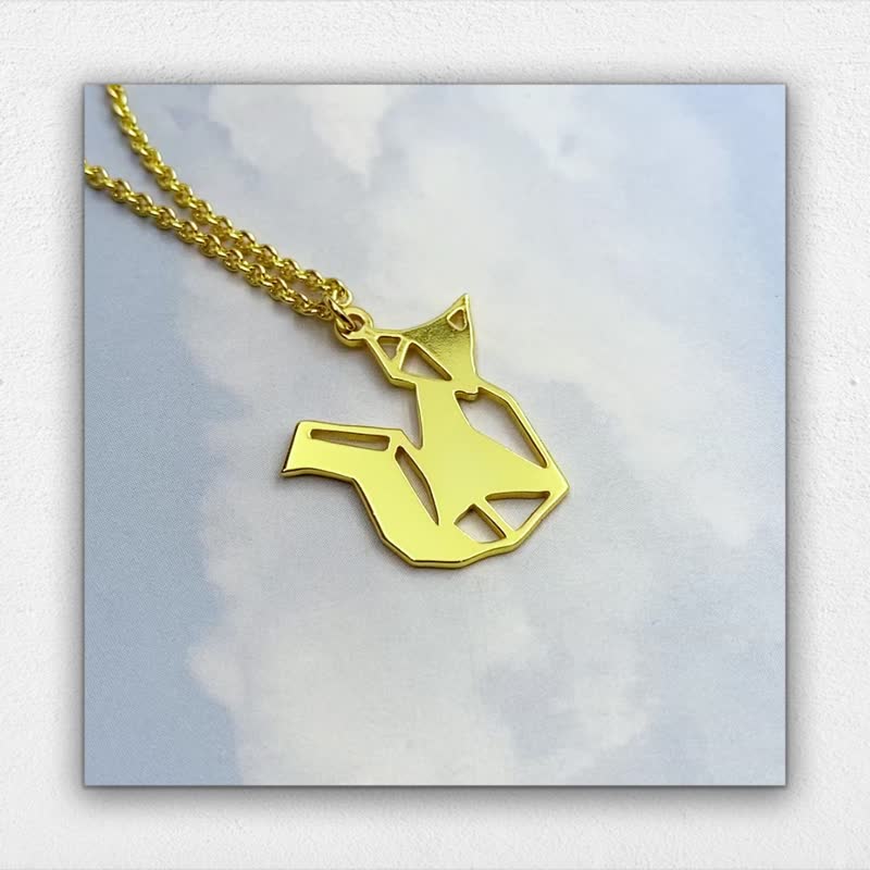 Origami Fox Necklace, Fox jewelry, animal necklace, Fox gift - Necklaces - Copper & Brass Gold