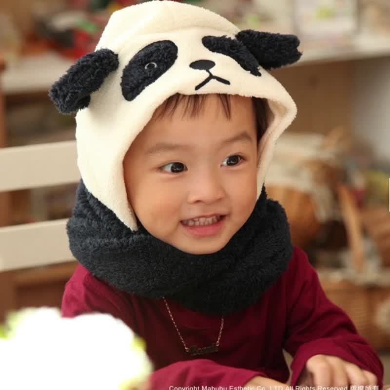 [Gift box packaging] Cute animal children's hat Panda warm plush hat gift box packaging - หมวกเด็ก - ผ้าฝ้าย/ผ้าลินิน สีน้ำเงิน