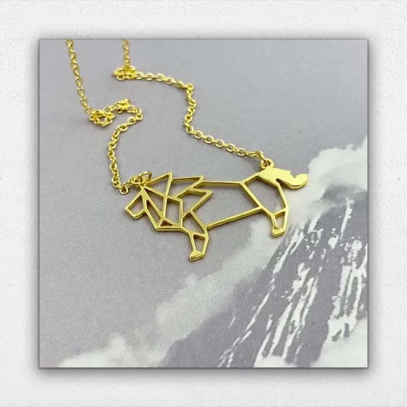 สร้อยสิงโต Lion, Origami Necklace - สร้อยคอ - ทองแดงทองเหลือง สีทอง