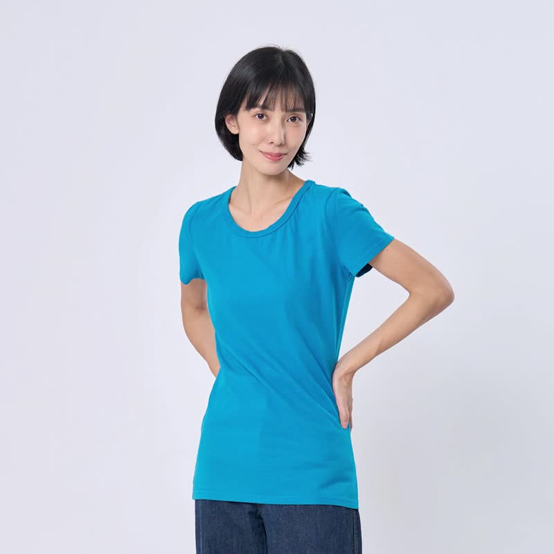 純色素面蜜桃棉短袖女Tee 海藍 - 女 T 恤 - 棉．麻 藍色