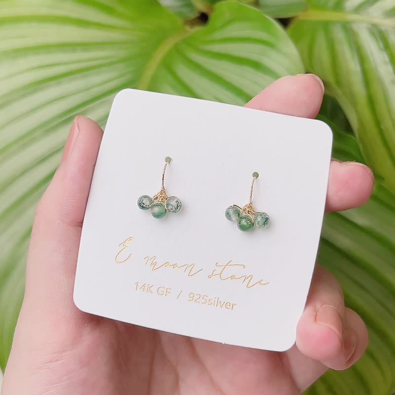 Agate Stone earrings - ต่างหู - คริสตัล สีเขียว