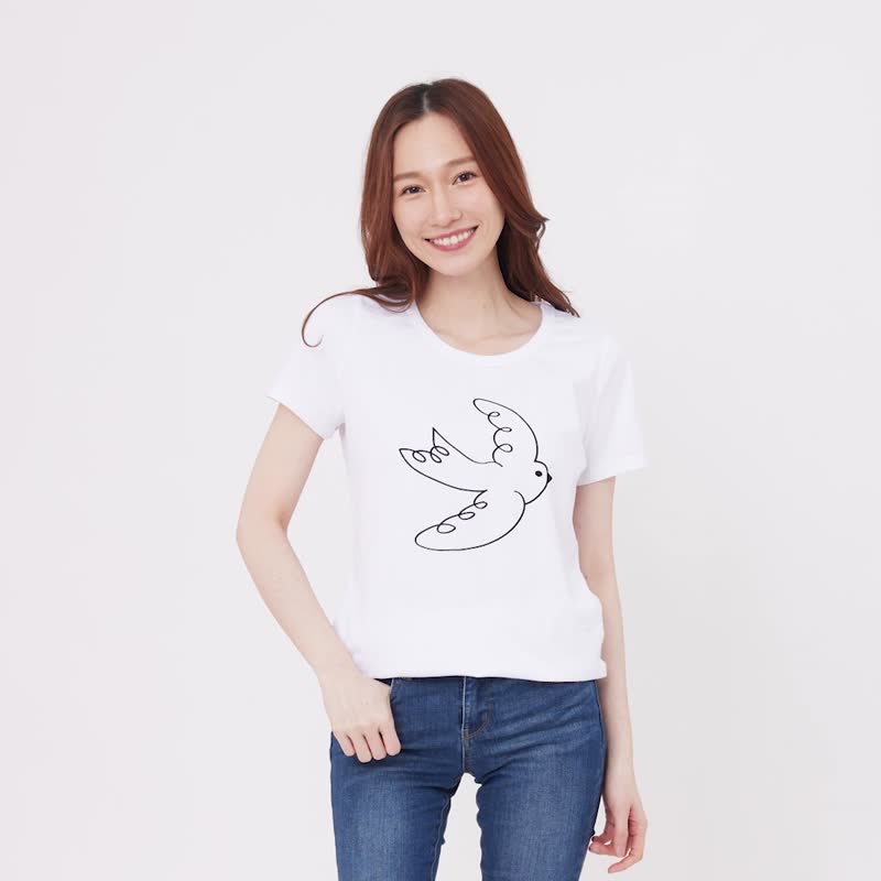 Chu Chu Bird peach cotton woman Tee / white - Women's T-Shirts - Cotton & Hemp White