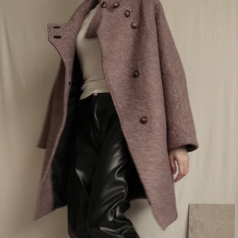 [Tailor-made] High collar cocoon rock cocoa wool fluffy bouclé oversized coat - เสื้อสูท/เสื้อคลุมยาว - ขนแกะ 