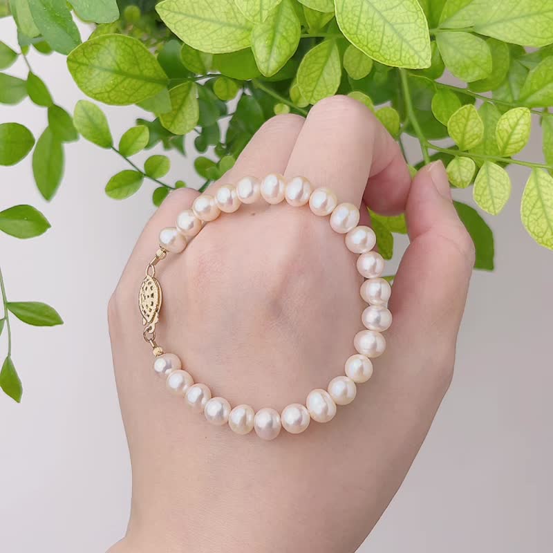 極簡赫本 天然淡水雞蛋珍珠手鏈 - 手鍊/手環 - 珍珠 白色