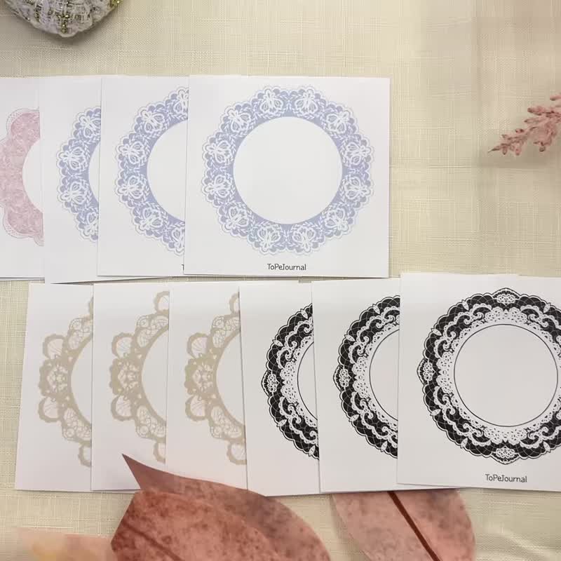 ToPeJournal-Circular Lace Frame Matte Paper Sticker 12PCS - 貼紙 - 紙 