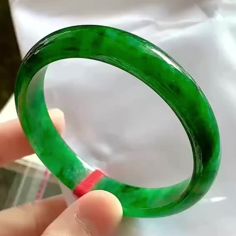 冰種 天然翡翠 緬甸 A玉 玉鐲 • 辣綠翡翠福鐲 - 手鍊/手環 - 玉石 綠色