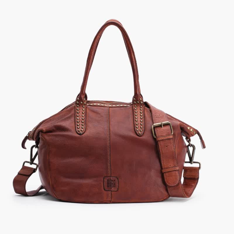 [Spain BIBA]Eugene cowhide handbag/shoulder bag classic Brown - Messenger Bags & Sling Bags - Genuine Leather Brown