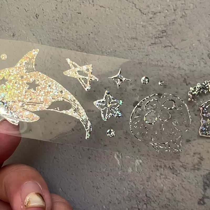The ocean in the starry sky/bright PET tape/hot three-dimensional fine sand Silver craft/self-contained release paper - Washi Tape - Plastic Silver