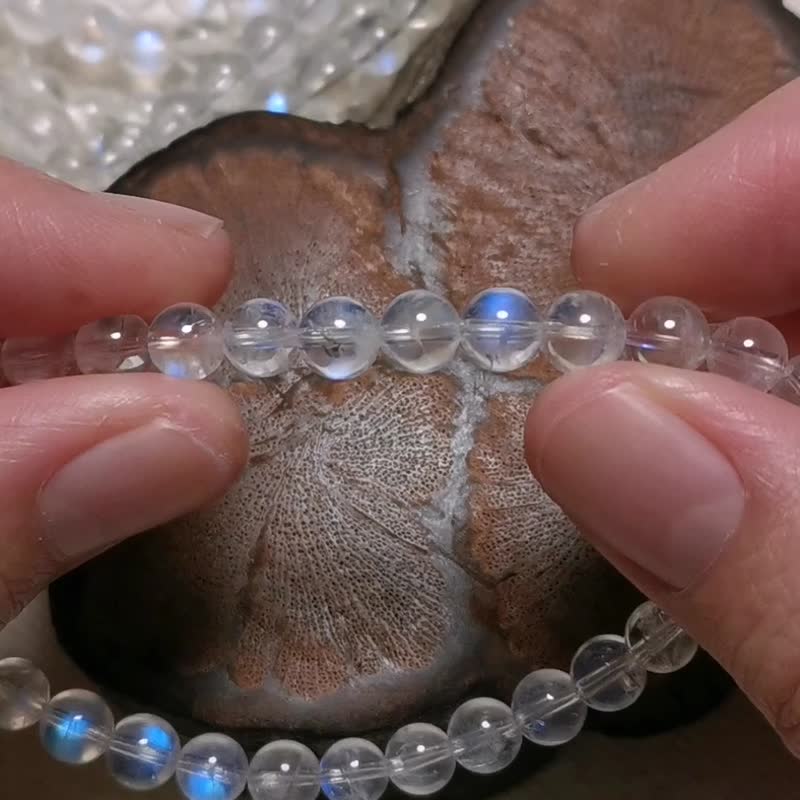 5.8mm glass body/Indian blue moonstone-hand beads/bracelet/bracelet/sterling silver handmade beads - สร้อยข้อมือ - เครื่องประดับพลอย หลากหลายสี