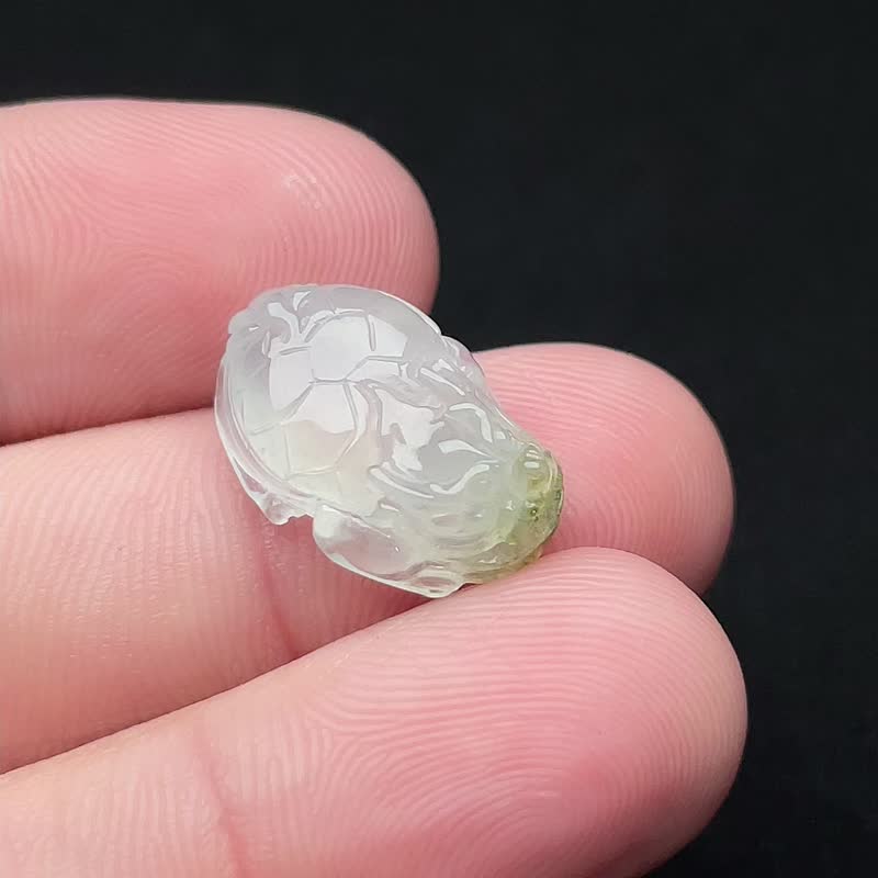 アイスジェイド 緑花漂う龍亀 | 天然ミャンマー産本翡翠（A貨） - その他 - 翡翠 グリーン