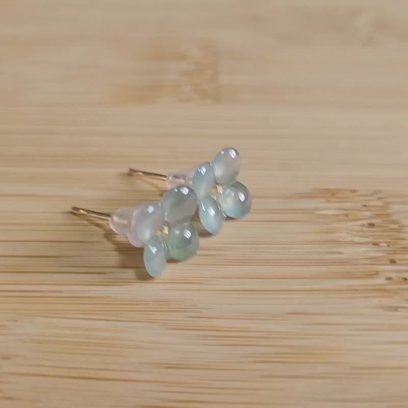 親翠 天然翡翠 高冰晴底透亮桂花耳針 - 耳環/耳夾/耳骨夾 - 玉石 多色