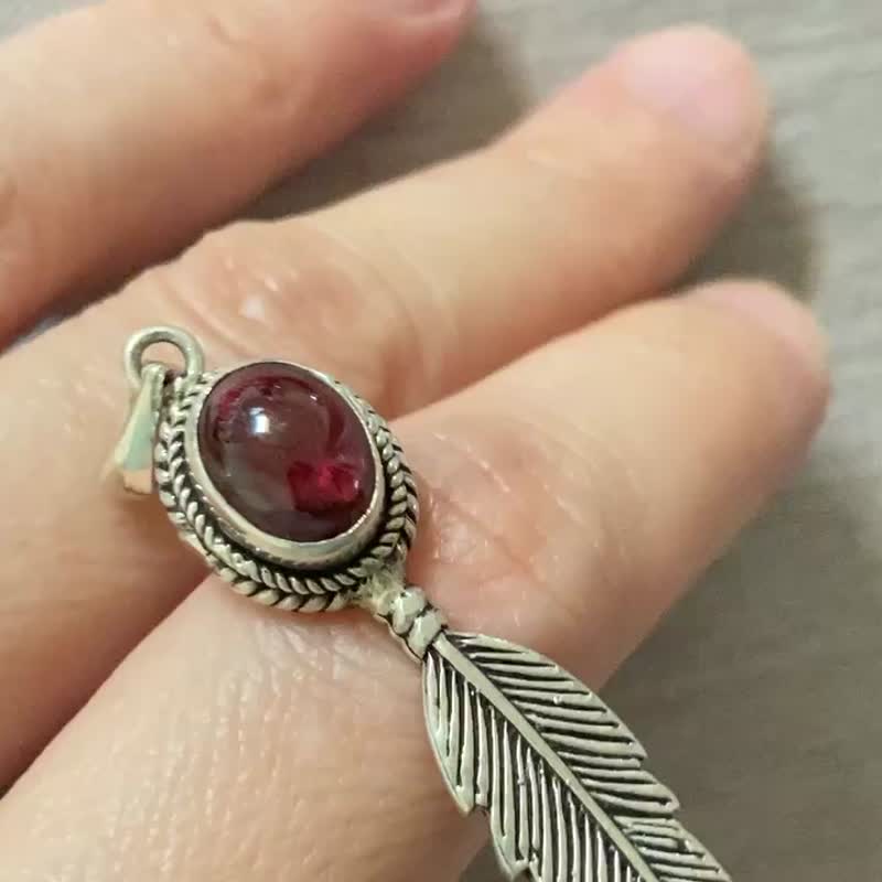 Natural Cabochon Garnet Stone Pendant Nepal Handmade 925 Sterling Silver - Necklaces - Semi-Precious Stones Red