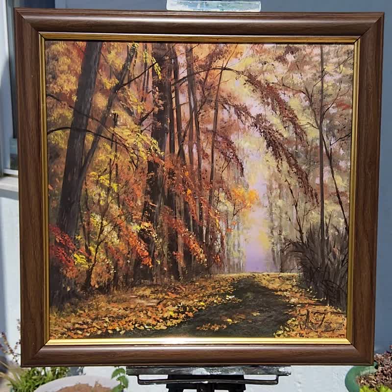 Autumn Trees Painting Landscape Original Art Magic Forest Scene Original Artwork - 插畫/繪畫/寫字 - 其他材質 