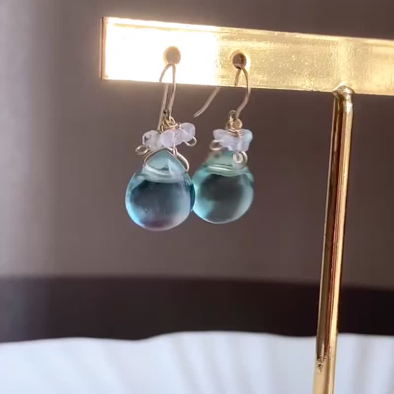 14KGF Healing Blue Green Fluorite earrings / One-of-a-kind - ต่างหู - เครื่องเพชรพลอย หลากหลายสี