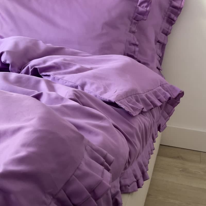 Lilac Duvet Cover with Ruffles, Natural 100% Cotton Sateen - Bedding - Cotton & Hemp Purple