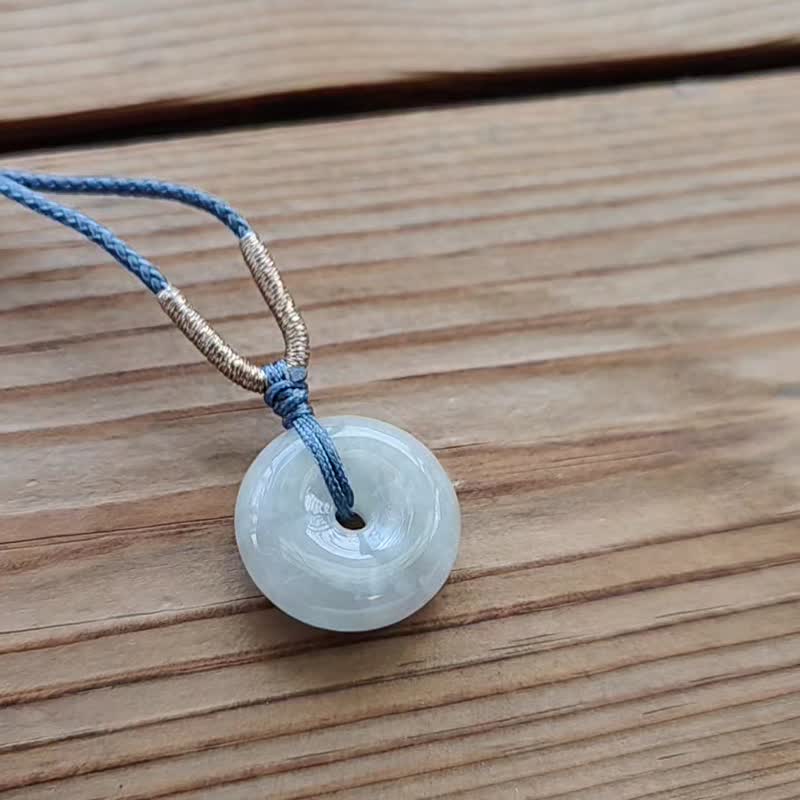 親翠 天然翡翠 白冰糖感極冰平安釦調整式繩鏈 - 項鍊 - 玉石 白色