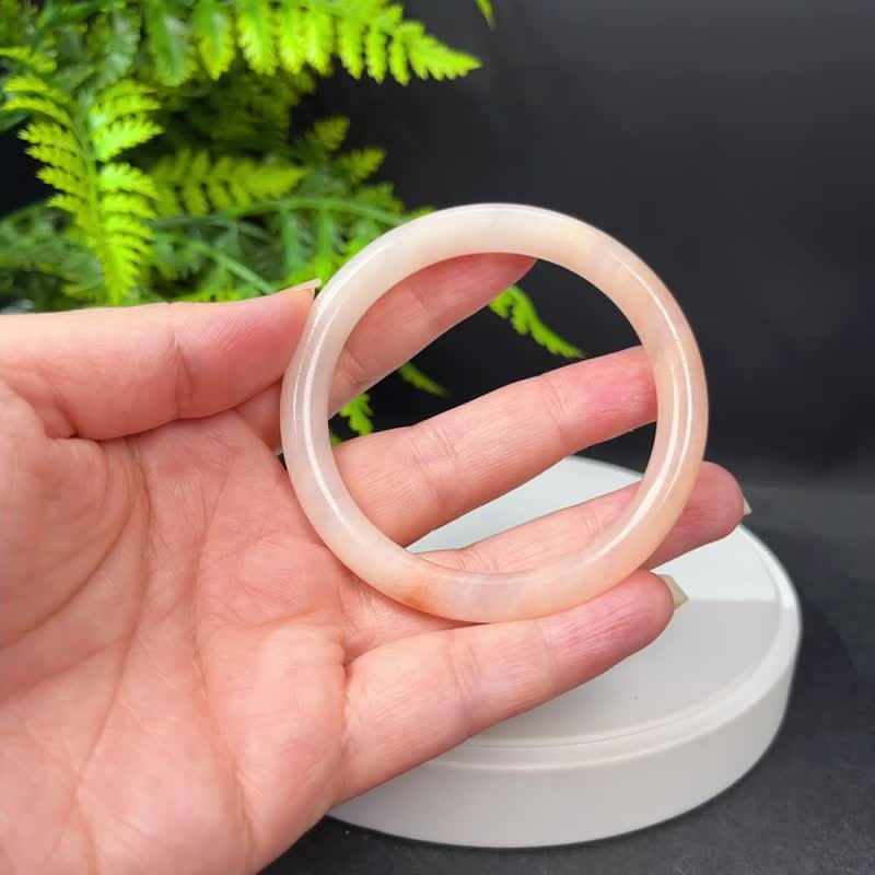 橙薔薇輝手鐲 55MM 圓條玉化桃花玉玫瑰石手環 清新靚麗 顯膚色 - 手鍊/手環 - 半寶石 橘色
