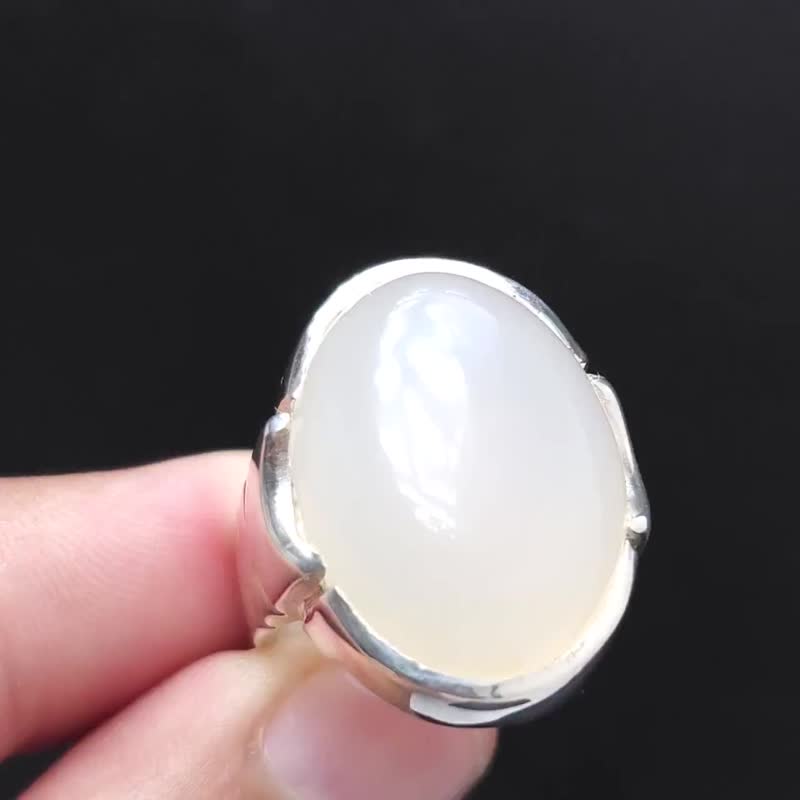White Agate Men Ring, 925 Sterling Silver, Handmade Birthstone Jewelry, Yemeni - 戒指 - 寶石 白色