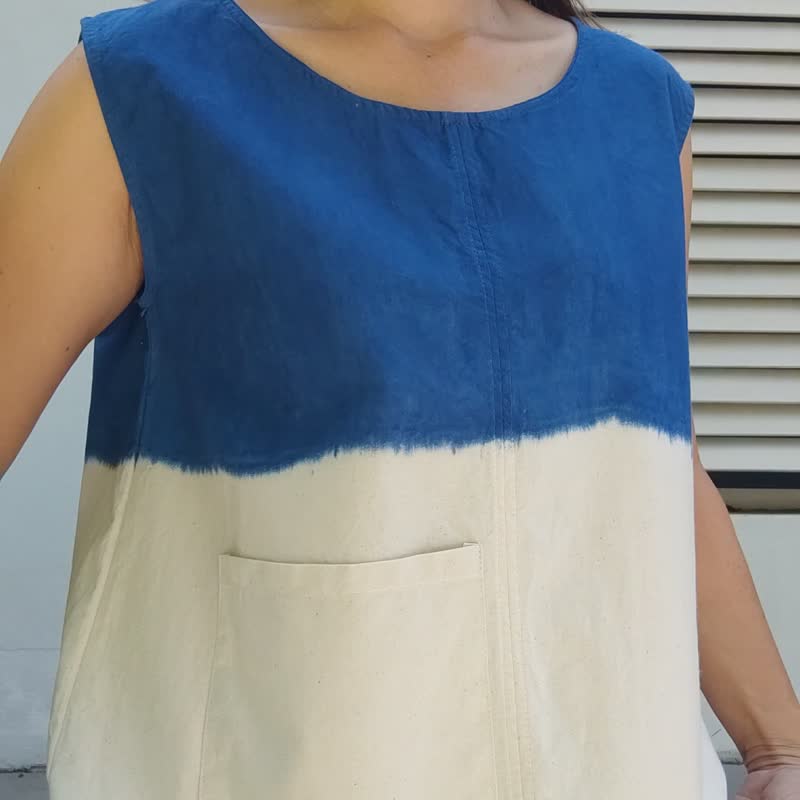 Jinda Top A - 靛藍色無袖簡約風格上衣 - 女上衣/長袖上衣 - 棉．麻 藍色