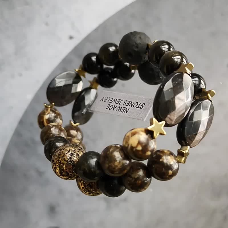 Golden obsidian, astrophyllite, hypersthene bracelet. Acceptance of your Power. - Bracelets - Gemstone Black