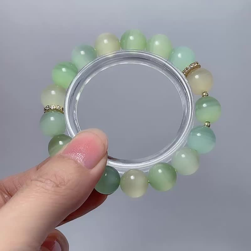 寶石系 天然礦石 頂級 貓眼彩綠紋石 11 mm 手鍊 - 手鍊/手環 - 寶石 綠色