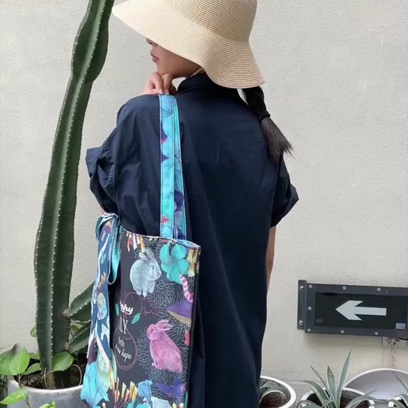 Dark blue series~ Canvas zipper tote bag + scarf scarf | Japanese and Korean style canvas bag and scarf - กระเป๋าถือ - ผ้าฝ้าย/ผ้าลินิน 