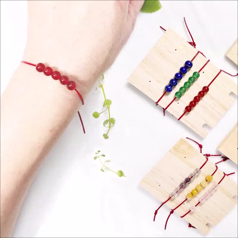 Quintuple Birthstone Bracelet Lucky Red Leather July Aug Sep Oct Nov Dec Options - สร้อยข้อมือ - เครื่องเพชรพลอย สีแดง